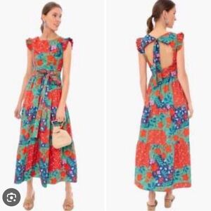 Carolina K Mika Floral Red and Blue Maxi Dress